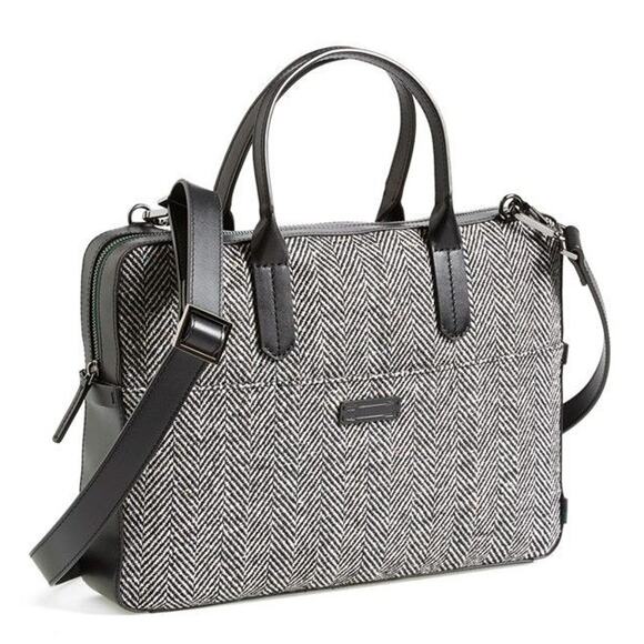 Ben Minkoff Men's Gray Fulton Herringbone Messenger Briefcase Laptop Bag G27-2